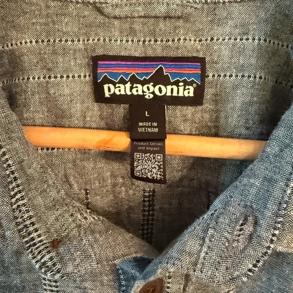 Patagonia Back Step Shirt Large Chambray Navy Button Down Short Sleeve EUC - Picture 7 of 8